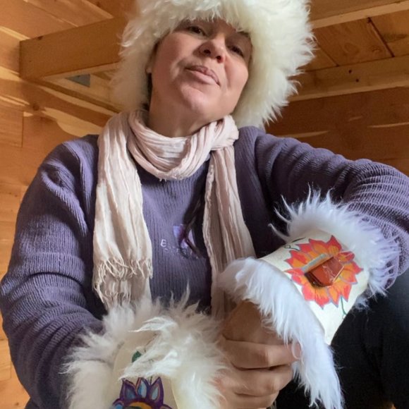 Sheepskin Hand Painted Statement Wrap Bracelet With Healing Stones - Picture 6 of 8